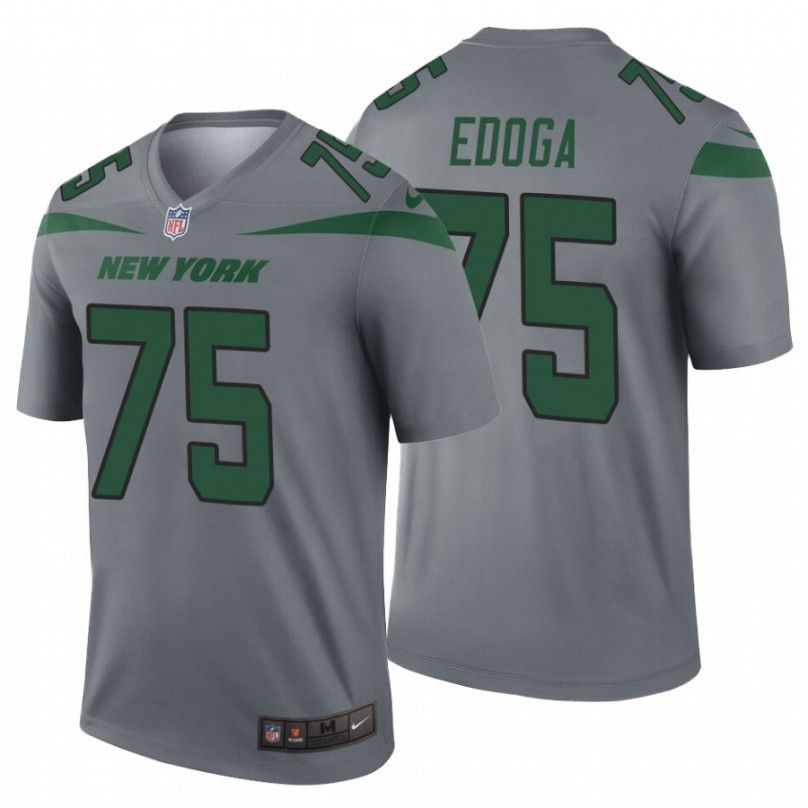Men New York Jets #75 Chuma Edoga Nike Grey Inverted Legend NFL Jersey
